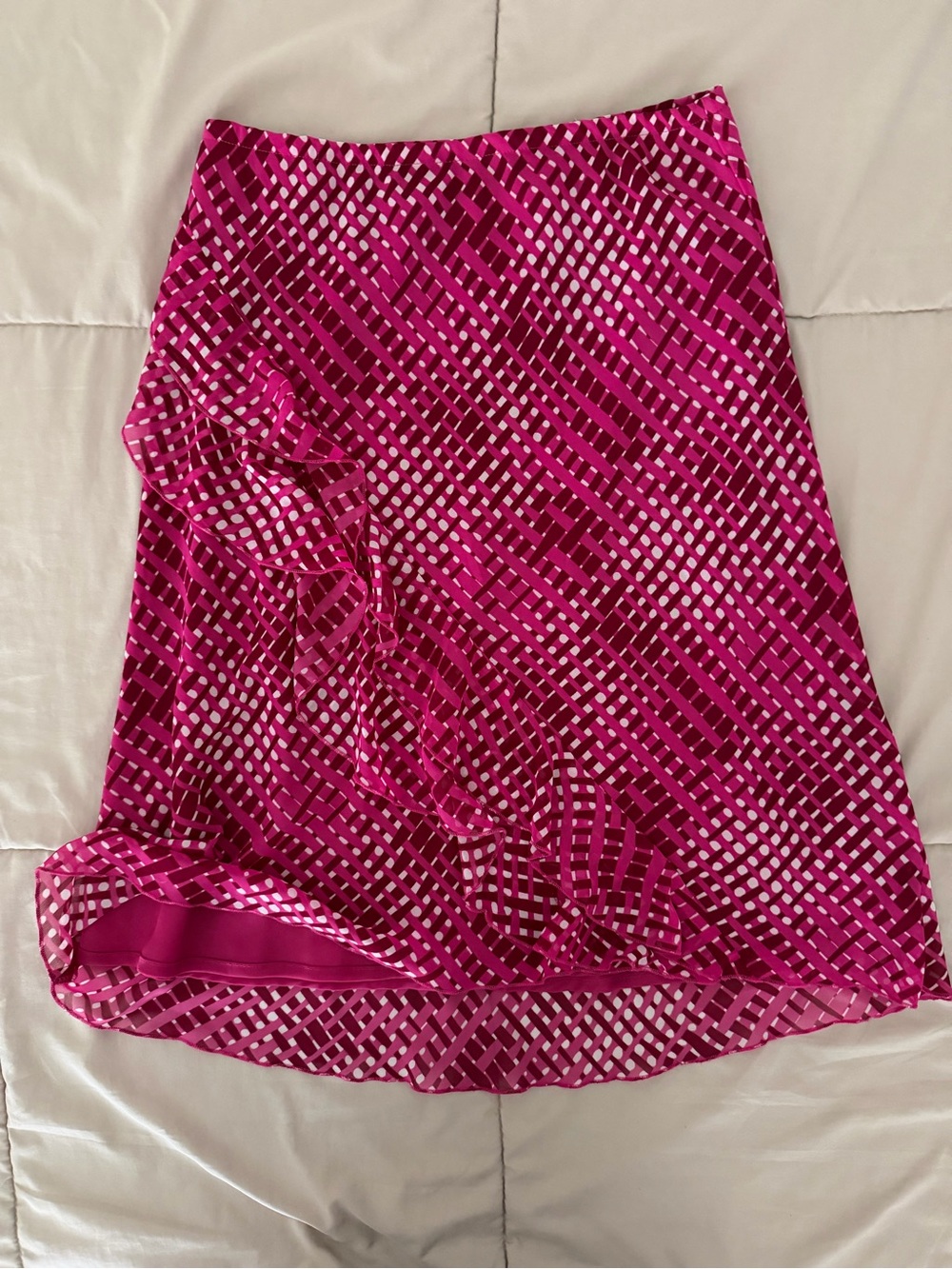 Worthington Lightweight Hot Pink Geometric Ruffle Midi Skirt